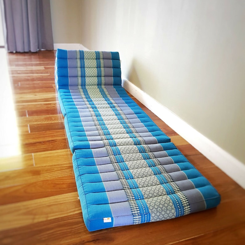 Jumbo Thai Triangle Pillow BLUE  3-Folds comfort with backrest Cushion -100% Kapok Fibre-JUMBO XXL -ONLY