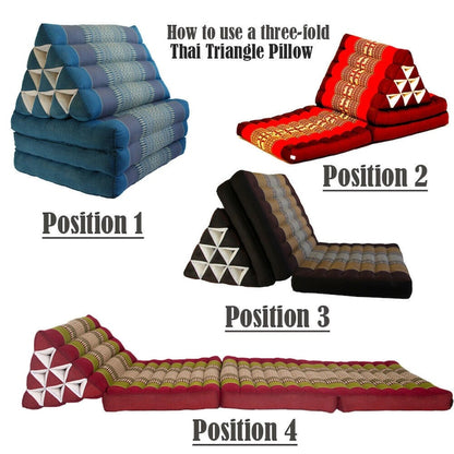 Jumbo Thai Triangle Pillow BLUE  3-Folds comfort with backrest Cushion -100% Kapok Fibre-JUMBO XXL -ONLY